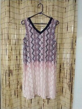 Mystree Women's Aztec Geometric Print Ombre V-Neck Sleeveless Tunic Dress Large